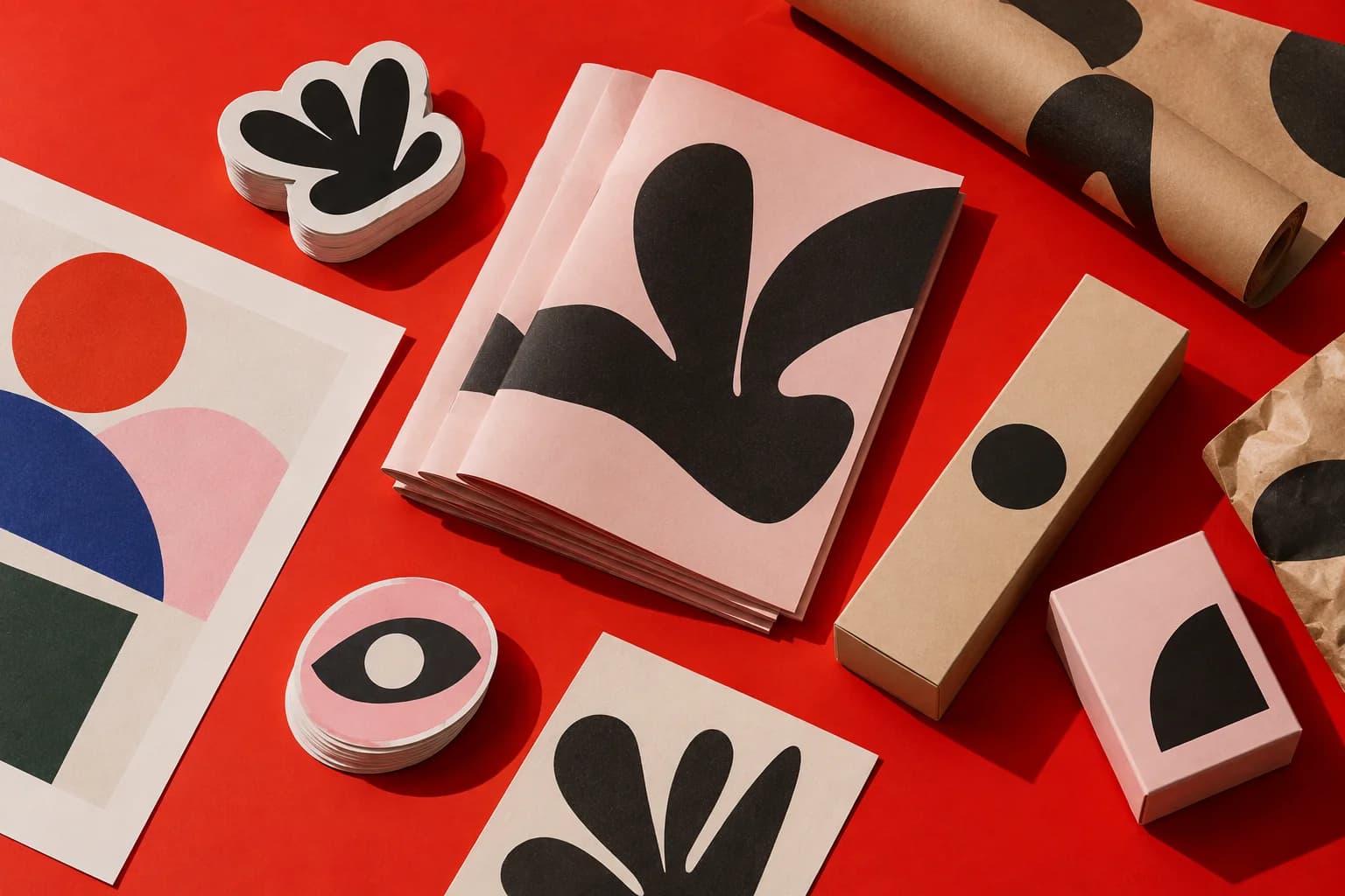 Stickers, brochures et packaging aux couleurs vives